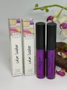 2x Laura Geller Color Luster Lip Gloss Hi-Def Top Coat - Amethyst Glaze - NIB